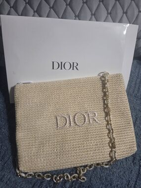 Dior Beige Raffia Crossbody with Gold Chain